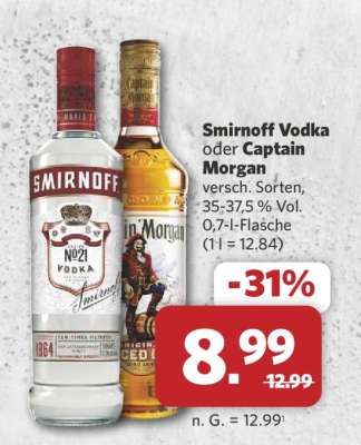 Smirnoff Vodka oder Captain Morgan