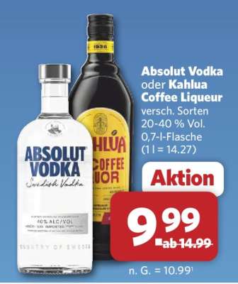 Absolut Vodka oder Kahlua Coffee Liqueur