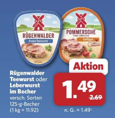 Rügenwalder Teewurst oder Leberwurst im Becher