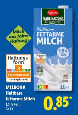 Milbona Haltbare fettarme Milch