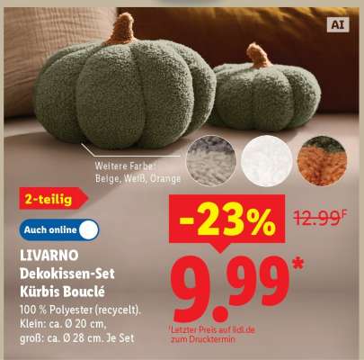 LIVARNO Dekokissen-Set Kürbis Bouclé