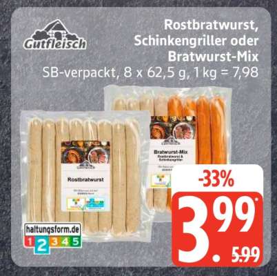 Rostbratwurst, Schinkengriller oder Bratwurst-Mix