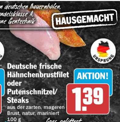 Deutsche frische Hähnchenbrustfilet oder Putenschnitzel/Steaks