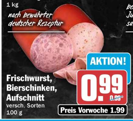 Frischwurst, Bierschinken, Aufschnitt
