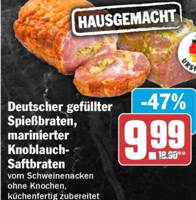 Deutscher gefüllter Spießbraten, marinierter Knoblauch-Saftbraten