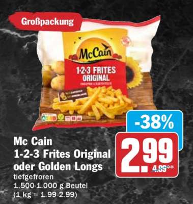 Mc Cain 1-2-3 Frites Original oder Golden Longs