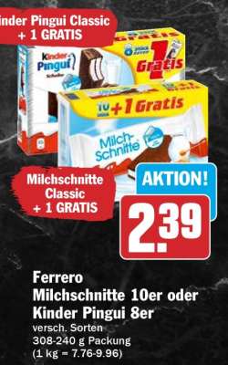 Ferrero Milchschnitte 10er oder Kinder Pingui 8er
