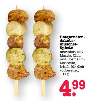 Rotgarnelen-Jakobsmuschel-Spieße