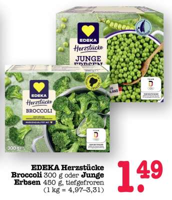 EDEKA Herzstücke Broccoli 300 g oder Junge Erbsen 450 g
