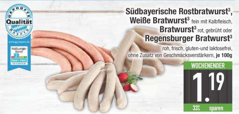 Südbayerische Rostbratwurst, Weiße Bratwurst, Bratwurst, Regensburger Bratwurst