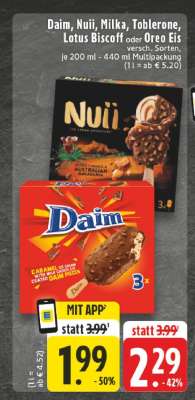 Daim, Nuii, Milka, Toblerone, Lotus Biscoff oder Oreo Eis