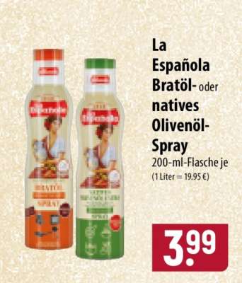 La Española Bratöl oder natives Olivenöl-Spray
