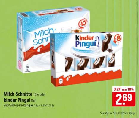 Milch-Schnitte 10er oder kinder Pingui 8er