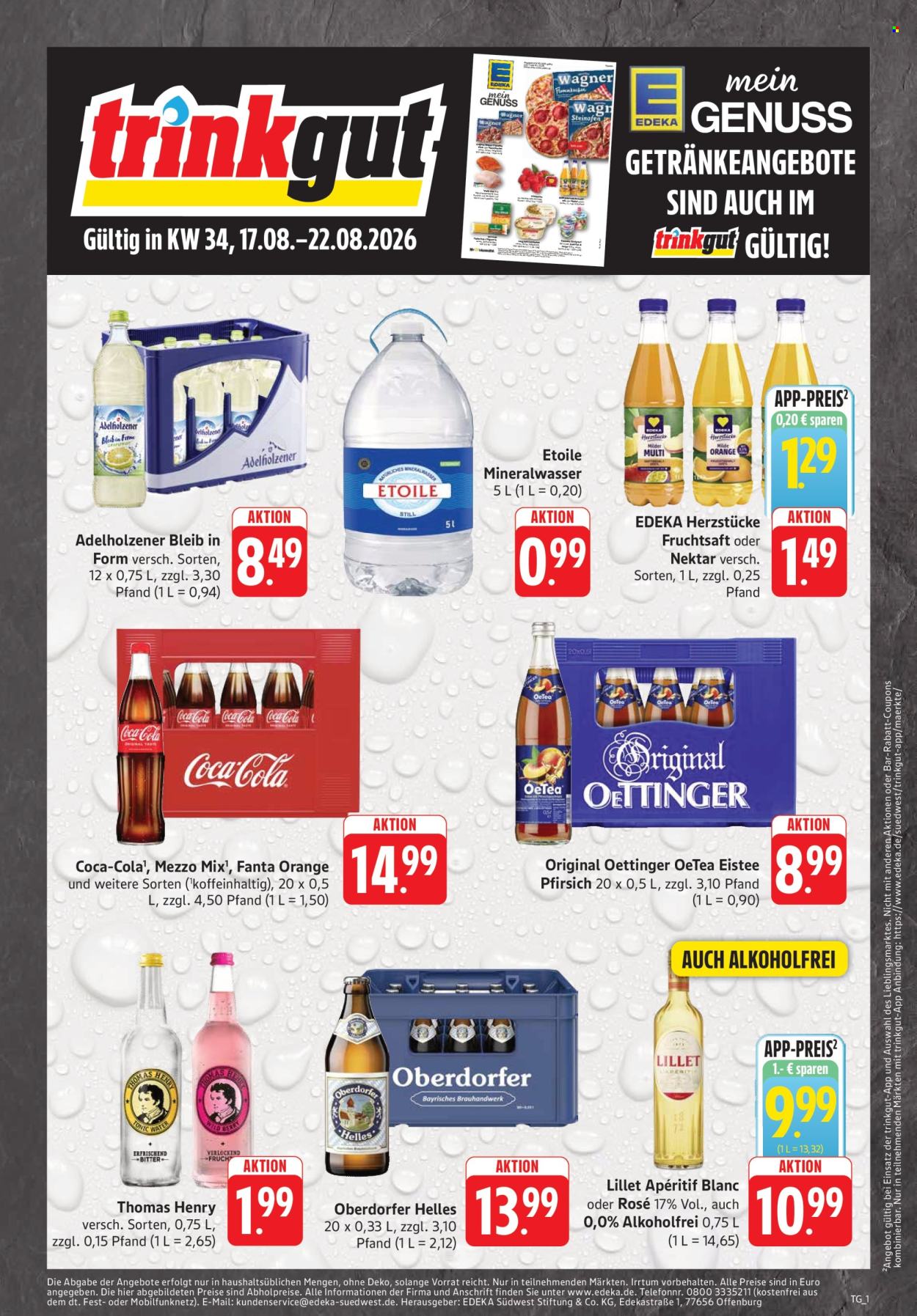 Edeka Getränkemarkt Prospekte  - 17.08.2026 - 22.08.2026. Seite 1