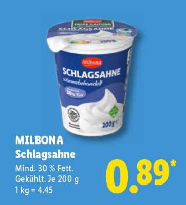 Milbona Schlagsahne