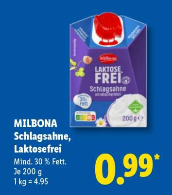 MILBONA Schlagsahne, Laktosefrei