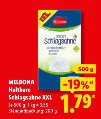 Milbona Haltbare Schlagsahne XXL