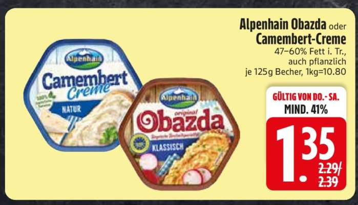 Alpenhain Obazda oder Camembert Creme