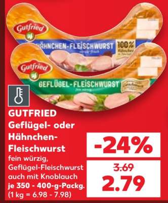 GUTFRIED Geflügel- oder Hähnchen-Fleischwurst