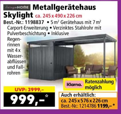 Metallgerätehaus Skylight ca. 245 x 490 x 226 cm