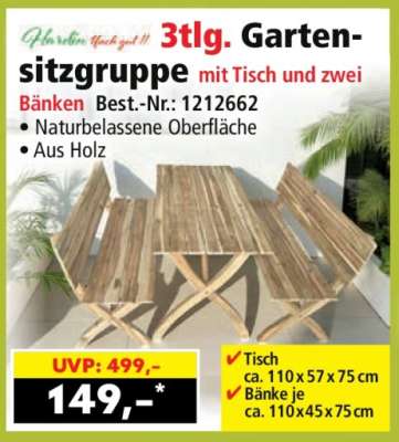3tlg. Gartensitzgruppe mit Tisch und zwei Bänken