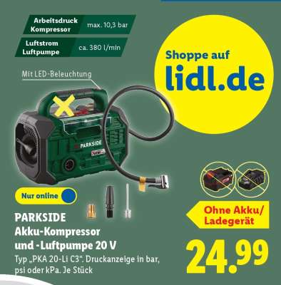PARKSIDE Akku-Kompressor und -Luftpumpe 20 V