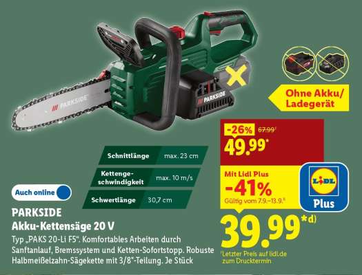 PARKSIDE Akku-Kettensäge 20 V