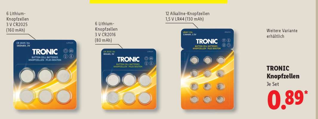 TRONIC Knopfzellen