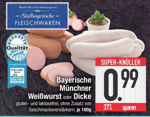 Bayerische Münchner Weißwurst oder Dicke