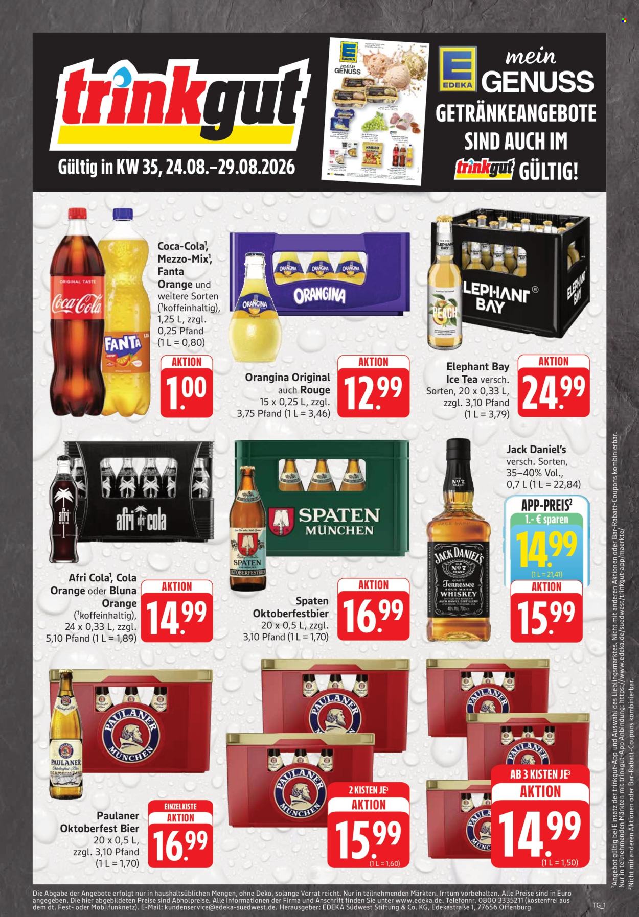 Edeka Getränkemarkt Prospekte  - 24.08.2026 - 29.08.2026. Seite 1