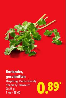 Koriander, geschnitten