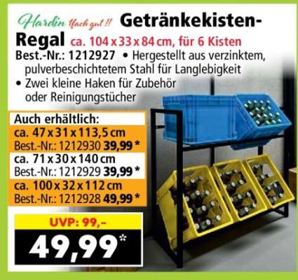 Getränkekisten-Regal ca. 104 x 33 x 84 cm, für 6 Kisten