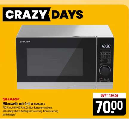 SHARP Mikrowelle mit Grill YC-PG204AE-S