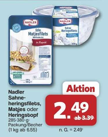 Nadler Sahneheringsfilets, Matjes oder Heringstopf