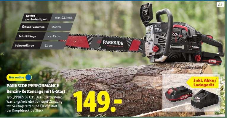 PARKSIDE PERFORMANCE Benzin-Kettensäge mit E-Start