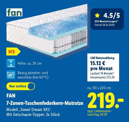 fan 7-Zonen-Taschenfederkern-Matratze