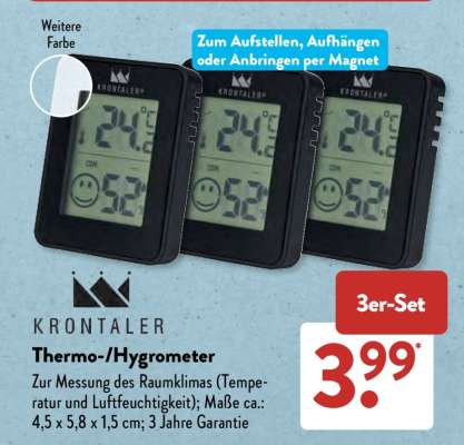 Krontaler Thermo-/Hygrometer 3er-Set