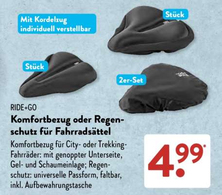 RIDE+GO Komfortbezug oder Regenschutz für Fahrradsättel