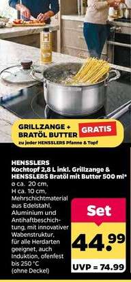 HENSSLERS Kochtopf 2,8 L inkl. Grillzange & HENSSLERS Bratöl mit Butter 500 ml