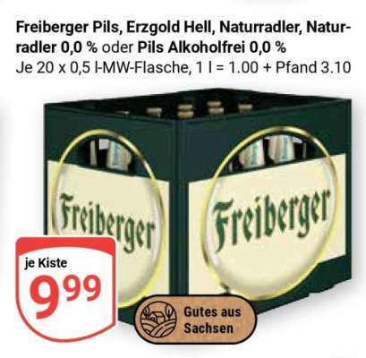 Freiberger Pils, Erzgold Hell, Naturradler, Naturradler 0,0 % oder Pils Alkoholfrei 0,0 %