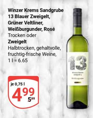 Winzer Krems Sandgrube 13 Blauer Zweigelt, Grüner Veltliner, Weißburgunder, Rosé Trocken oder Zweigelt