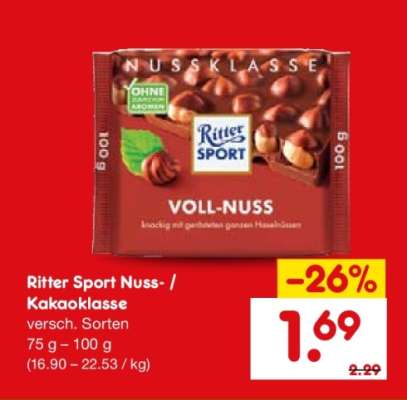 RITTER SPORT Nuss- Kakaoklasse