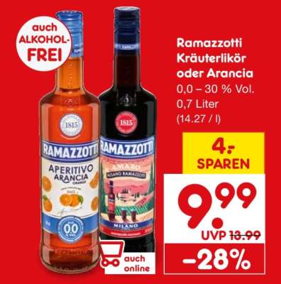Ramazzotti Kräuterlikör oder Arancia