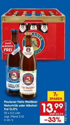 Paulaner Hefe-Weißbier Naturtrüb oder Alkoholfrei 0,0%