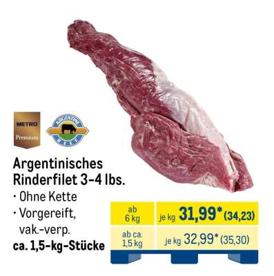 Argentinisches Rinderfilet 3-4 lbs.