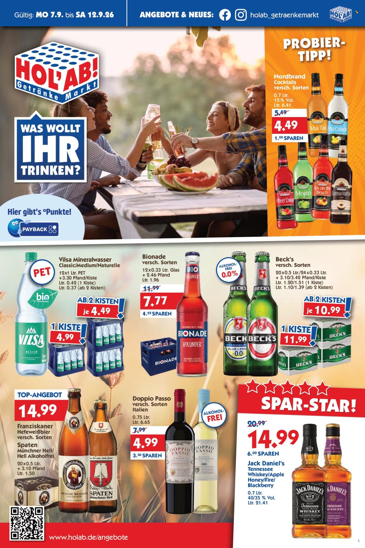 Hol'ab! Getränkemarkt Prospekte  - 7.09.2026 - 12.09.2026. Seite 1