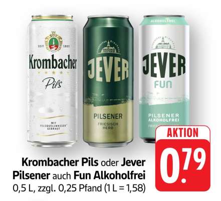 Krombacher Pils oder Jever Pilsener auch Fun Alkoholfrei
