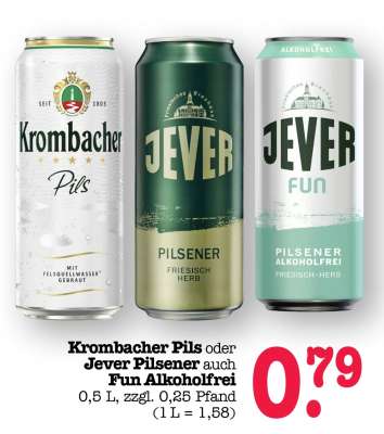 Krombacher Pils oder Jever Pilsener auch Fun Alkoholfrei