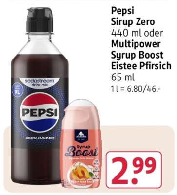 Pepsi Sirup Zero 440 ml oder Multipower Syrup Boost Eistee Pfirsich 65 ml