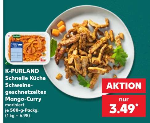 K-PURLAND Schnelle Küche Schweinegeschnetzeltes Mango-Curry mariniert